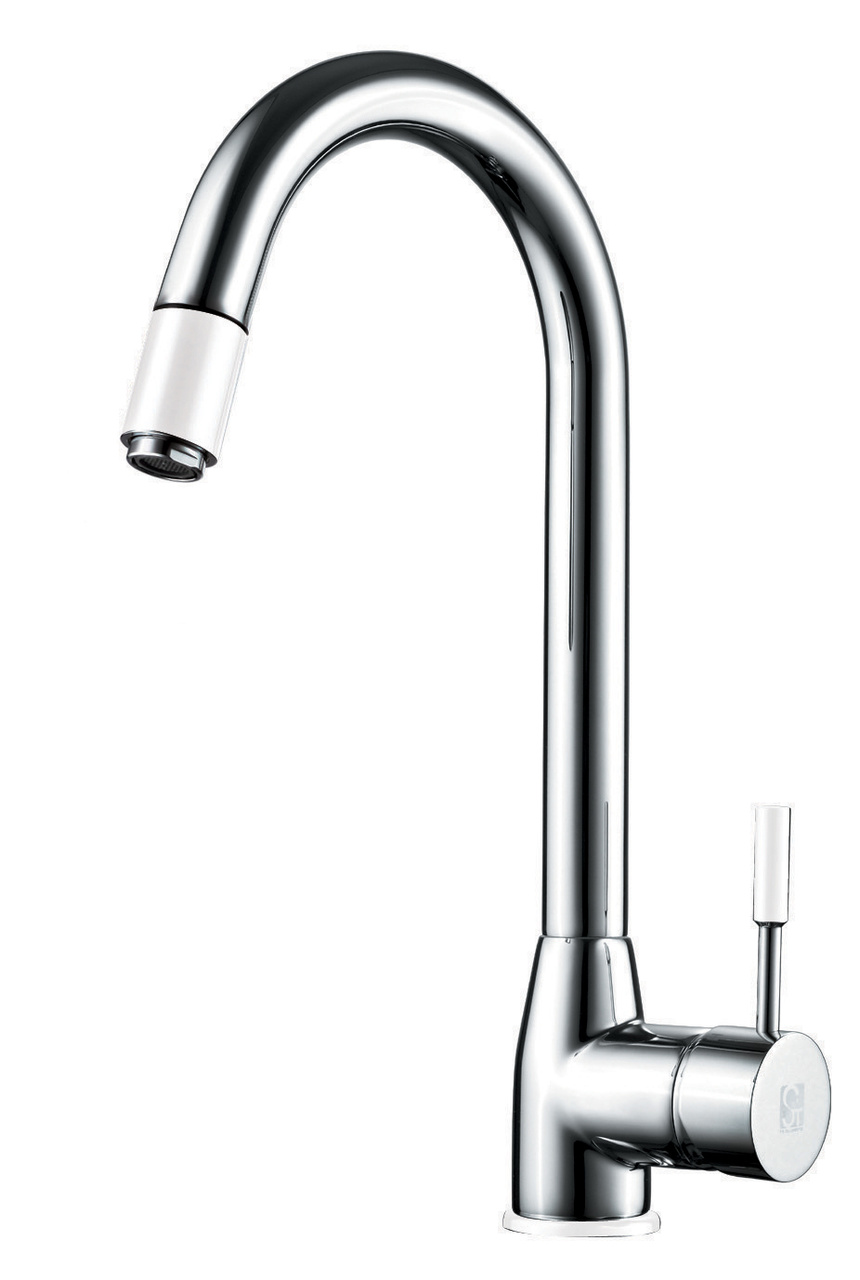 ברז נשלף גבוה למטבח מצב זרימה אחד דגם 12163 ניקל בשילוב לבן