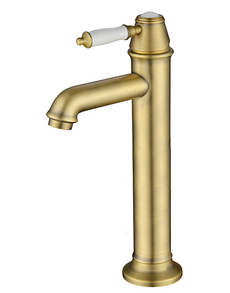 ברז קבוע גבוה לכיור רחצה בשילוב פורצלן דגם 7002 זהב מוברש